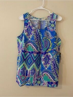 Escape By Habitat Resortwear  Blue & Purple Paisley Sleeveless Flowy Top